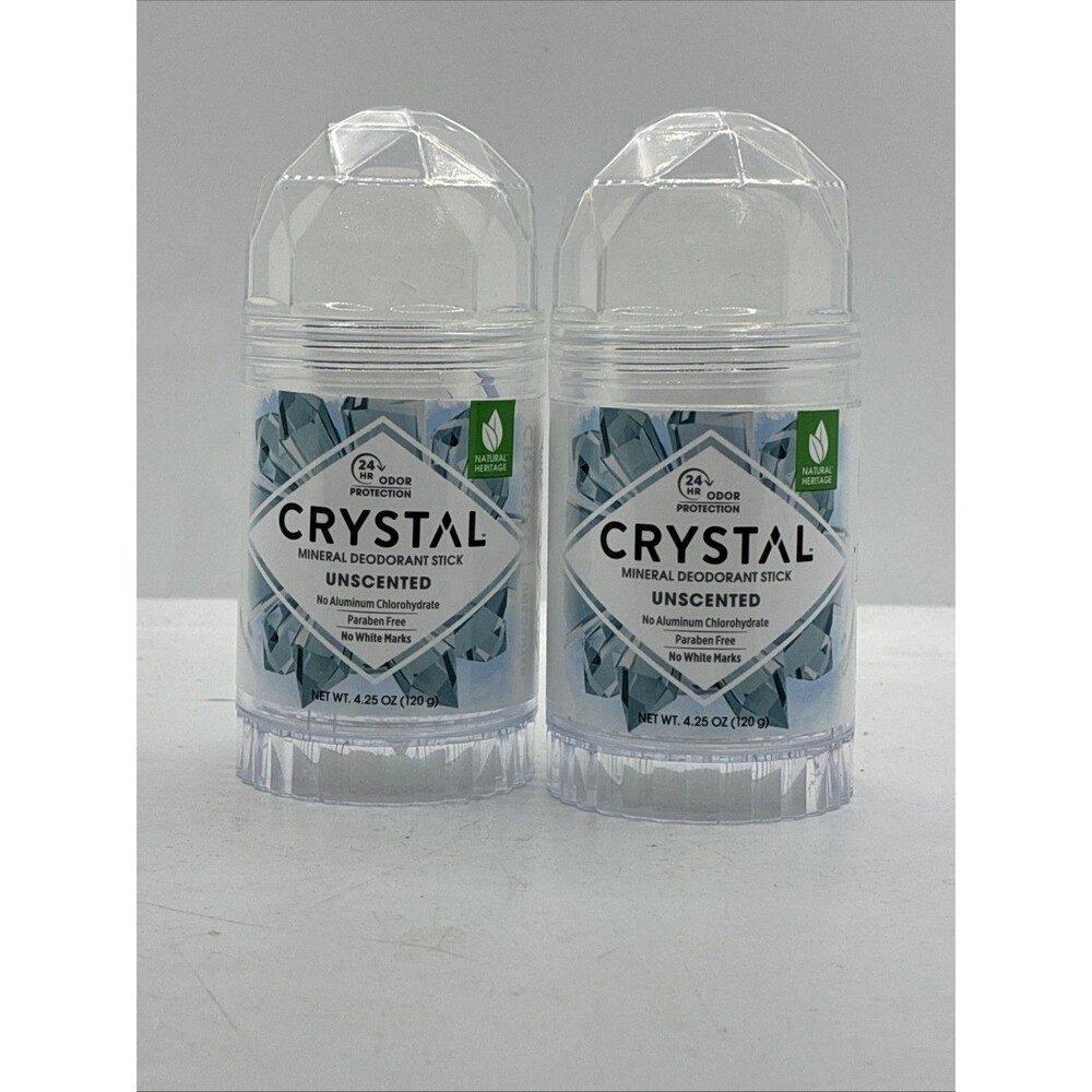 Crystal Mineral Deodorant Unscented No Aluminum 24 Hour Odor Protection 2 Pack